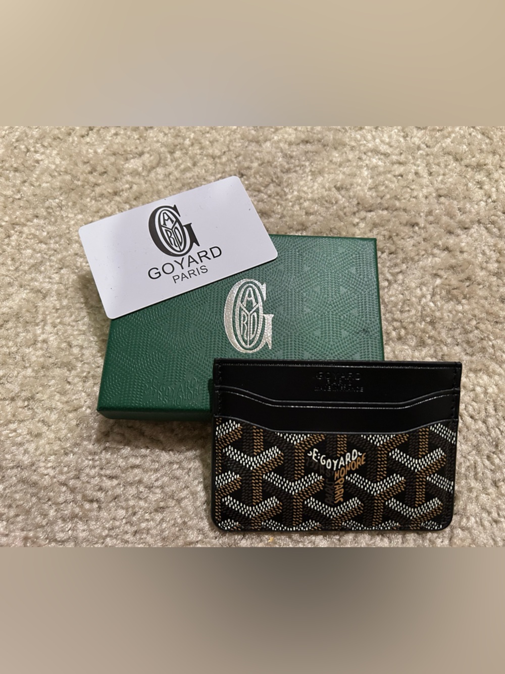 Black & Brown Goyardine Card Sleeve with Gold Logo
